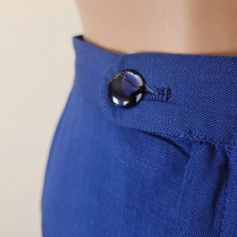 Vintage pencil Skirt Women's XS 24" bright blue 60s office Pinup academia cotton - Picture 9 of 16
